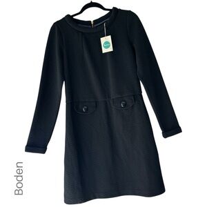 NWT | BODEN SIXTIES JACQUARD KNIT BLACK DRESS LINED LONG SLEEVE POCKETS | 6